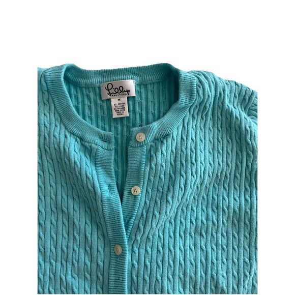 Lilly Pulitzer Cardigan Women’s M Blue Cable Knit Classic Button Sweater Preppy - Picture 6 of 7
